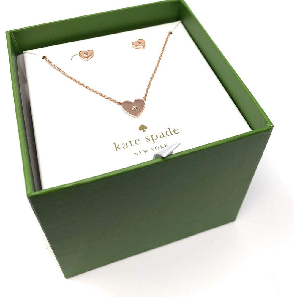 Kate Spade Rose Gold Heart Necklace Earring Set - Picture 3 of 8